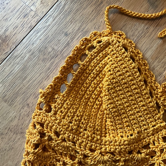 Hand Crafted Crochet Halter Hippie Boho Crop Bikini Floral Top Off the shoulder - Picture 10 of 14